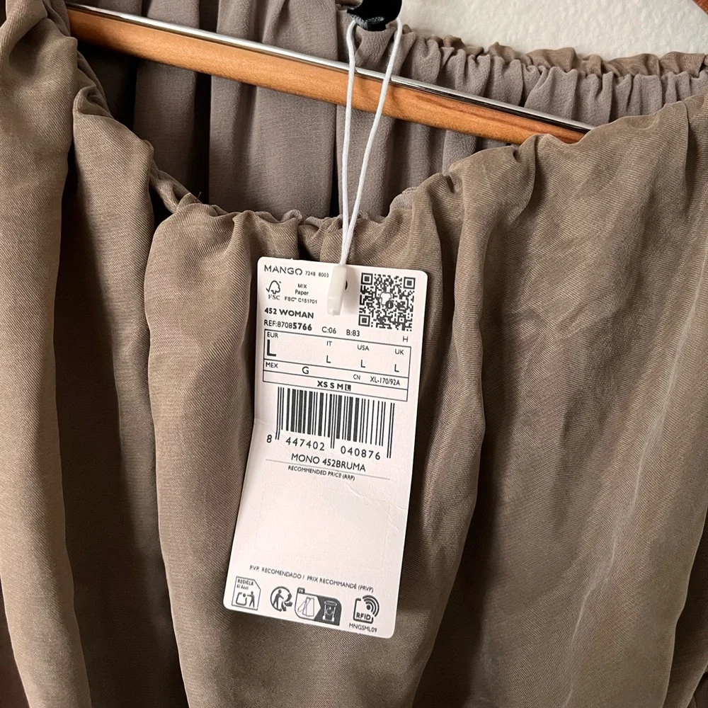 MANGO One-Shoulder Asymmetrical Taupe Wide Leg Jumpsuit BNWT Size L - Picture 3 of 8